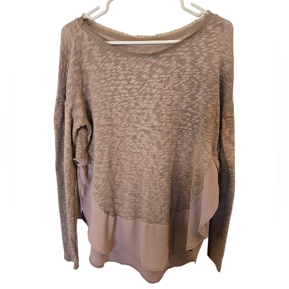 ANTHROPOLOGIE DELETTA NUBBY KNIT CHIFFON TAN/ BROWN SWEATER. SIZE SMALL. - Picture 1 of 6